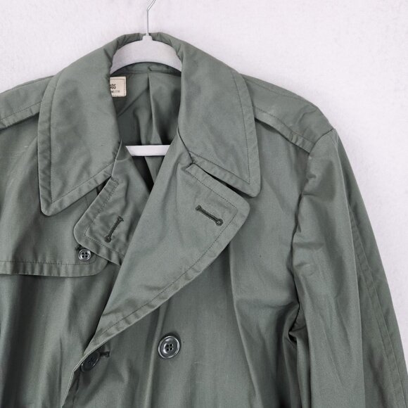Vintage US Army Raincoat Mens 40S Green Quarpel Trench Coat Belted USGI 70s - Picture 2 of 16